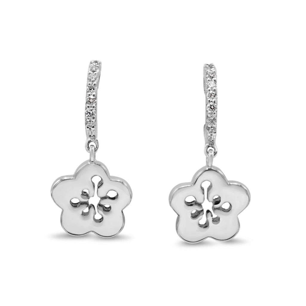 used Boodles Blossom Mini Diamond Drop Earrings - 18ct White Gold