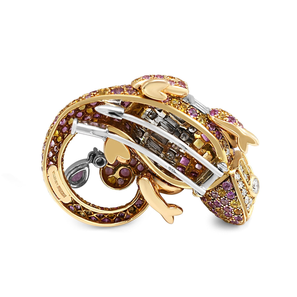 used Boucheron Diamond, Pink Sapphire & Yellow Sapphire Chameleon Brooch