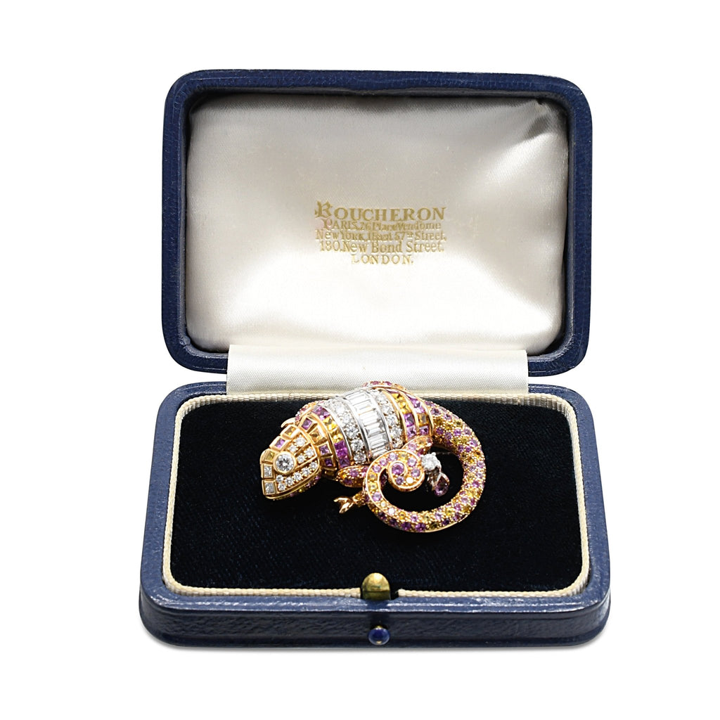 used Boucheron Diamond, Pink Sapphire & Yellow Sapphire Chameleon Brooch