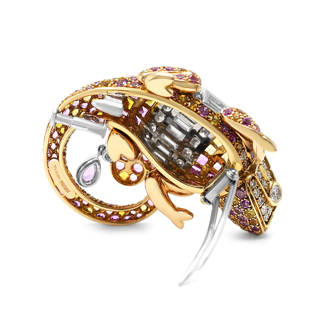 used Boucheron Diamond, Pink Sapphire & Yellow Sapphire Chameleon Brooch