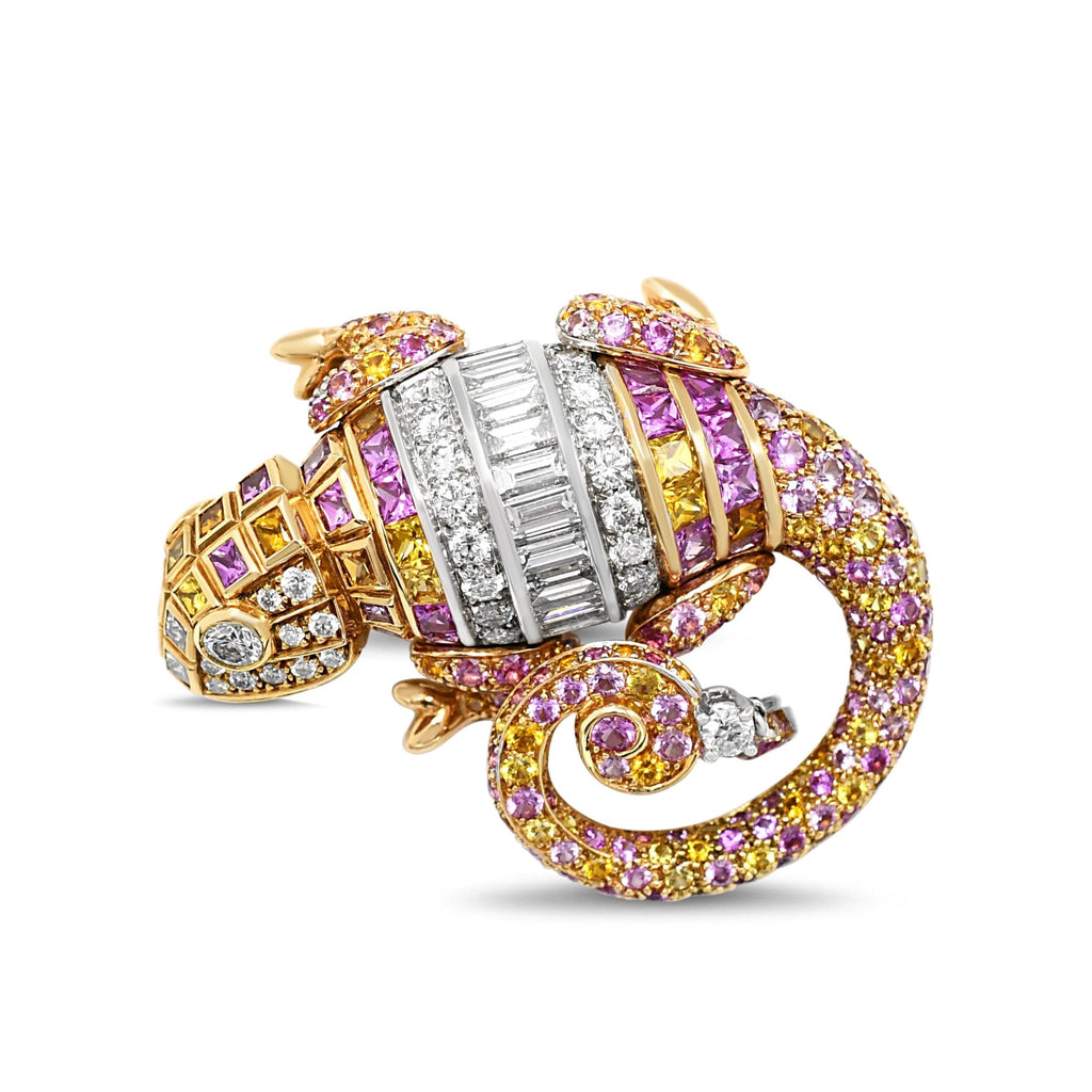 used Boucheron Diamond, Pink Sapphire & Yellow Sapphire Chameleon Brooch