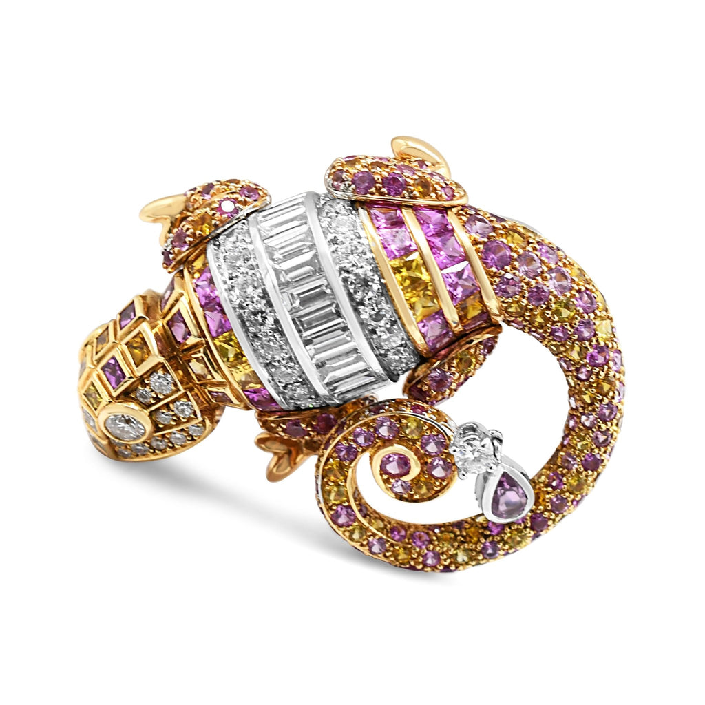 used Boucheron Diamond, Pink Sapphire & Yellow Sapphire Chameleon Brooch
