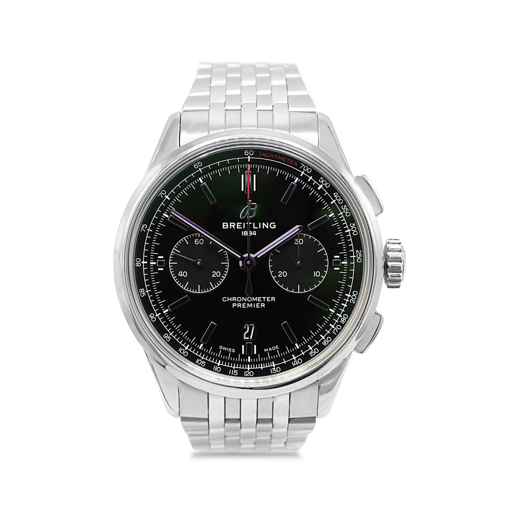 used Breitling Premier B01 Chronograph 42mm Watch Green Dial Ref AB0118