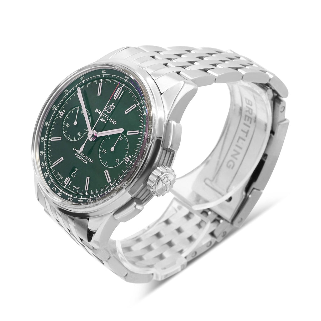 used Breitling Premier B01 Chronograph 42mm Watch Green Dial Ref AB0118