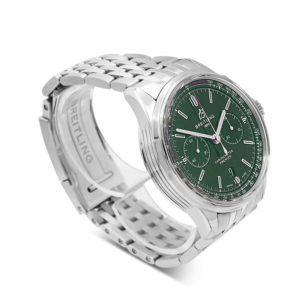 used Breitling Premier B01 Chronograph 42mm Watch Green Dial Ref AB0118