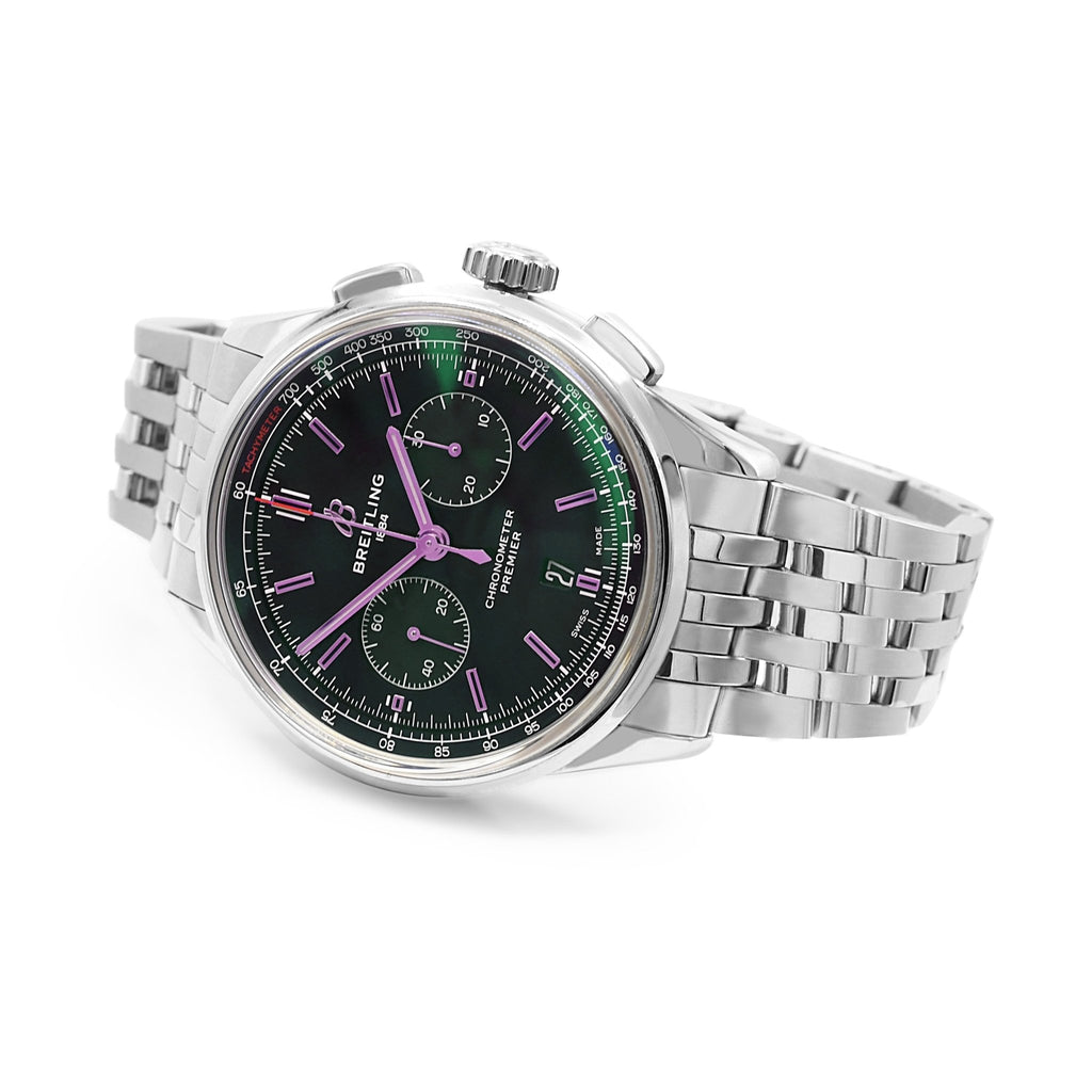 used Breitling Premier B01 Chronograph 42mm Watch Green Dial Ref AB0118