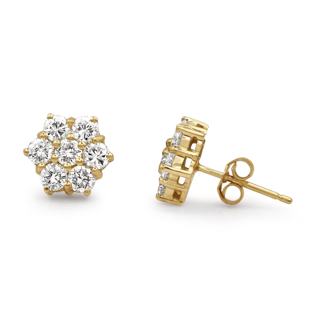 used Brilliant Cut Diamond Cluster Stud Earrings - 18ct Yellow Gold