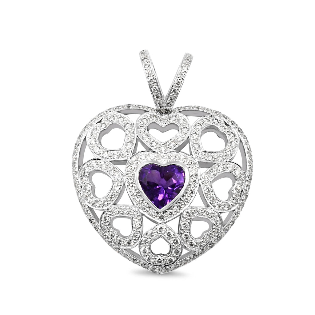 used Brilliant Cut Diamond & Heart Cut Amethyst Large Pendent