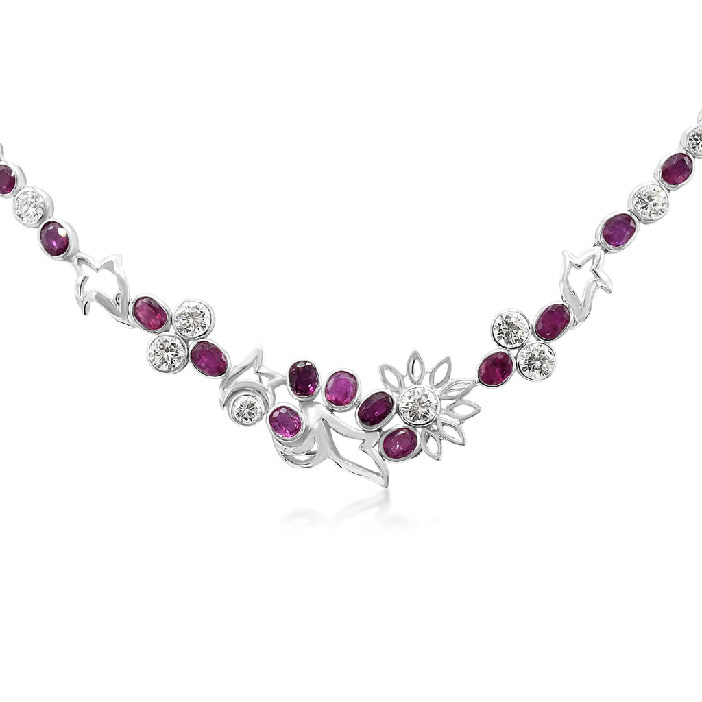 used Brilliant Cut Diamond & Oval Ruby 16" Necklace