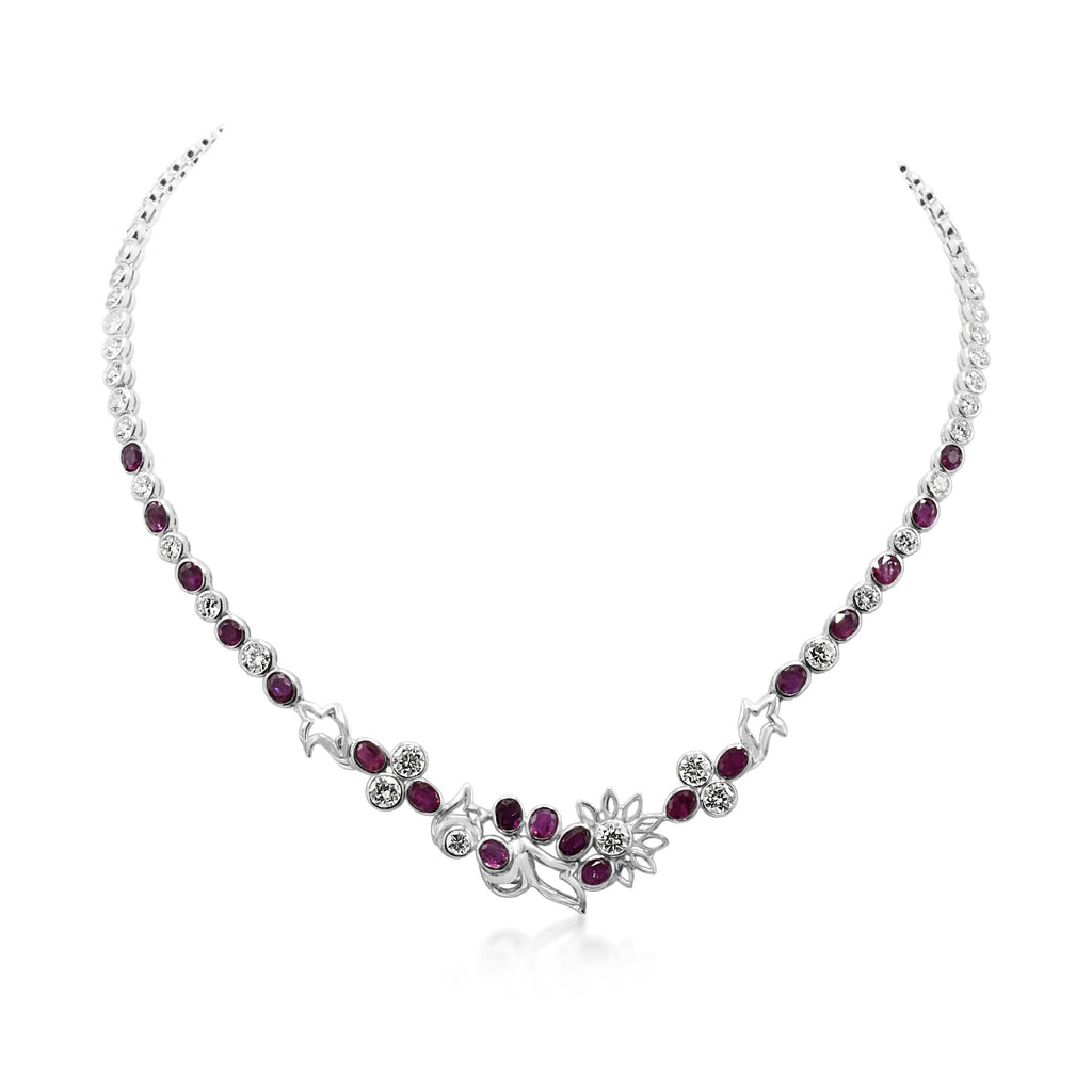 used Brilliant Cut Diamond & Oval Ruby 16" Necklace