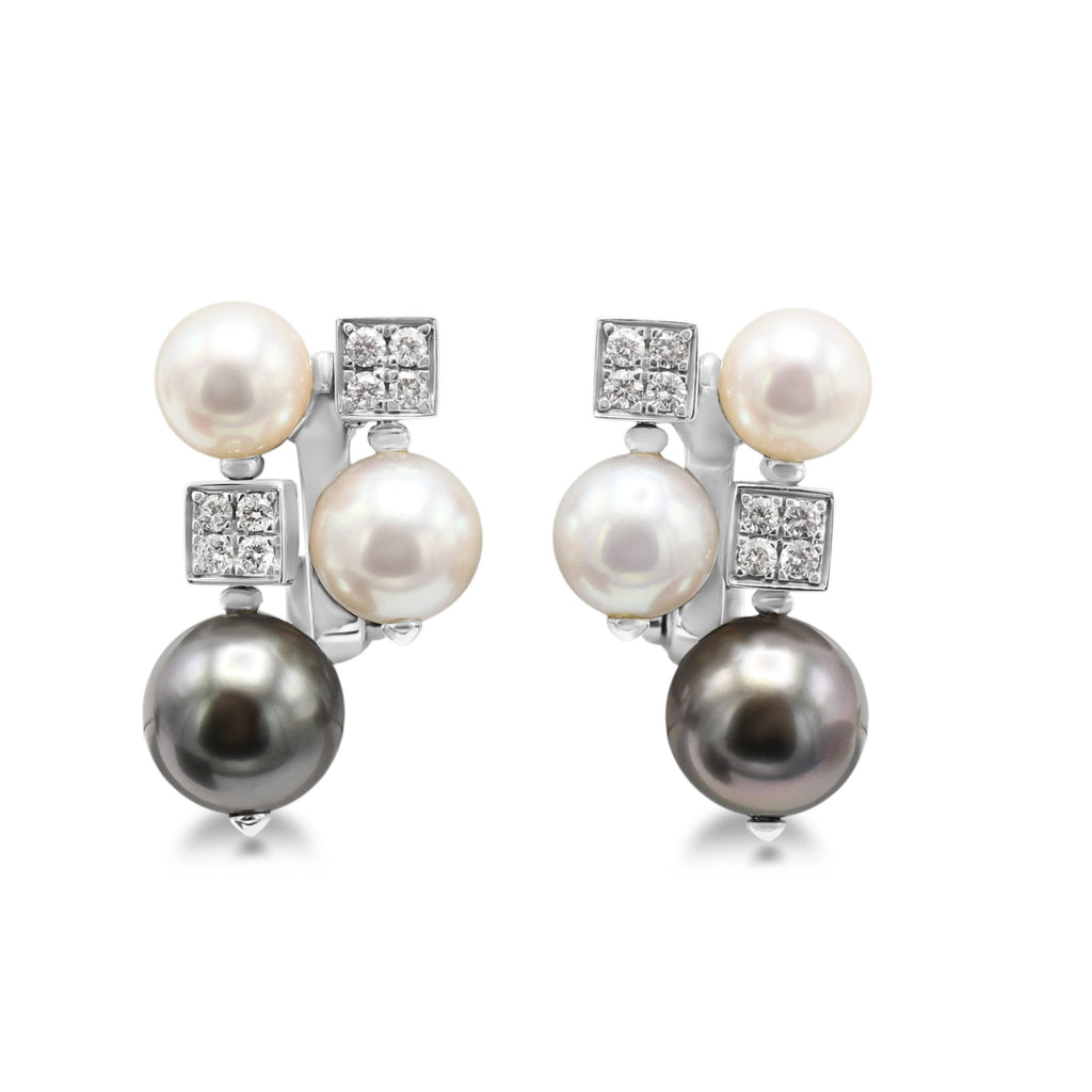 used Bvlgari Lucea Pearl & Pave Diamond Set Earrings