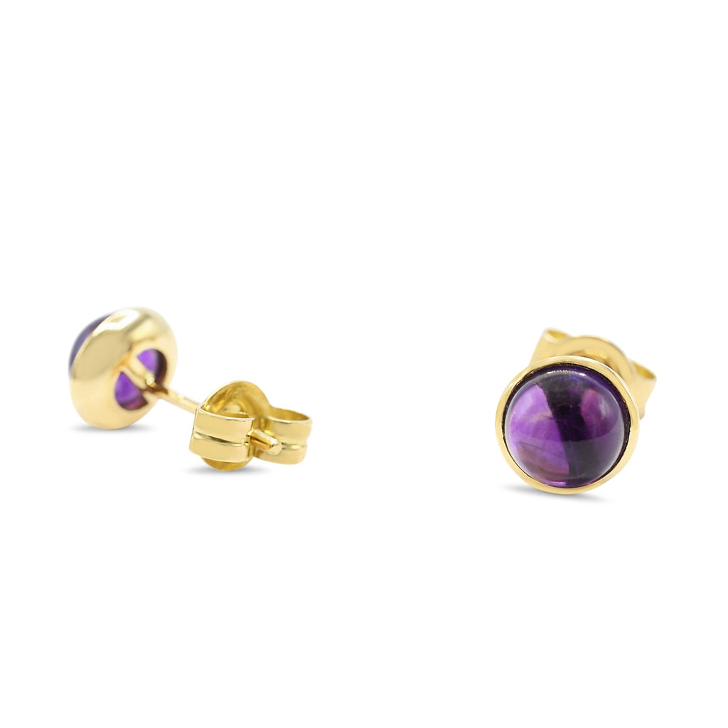 used Cabachon Amethyst Halo Earrings - 18ct Yellow Gold