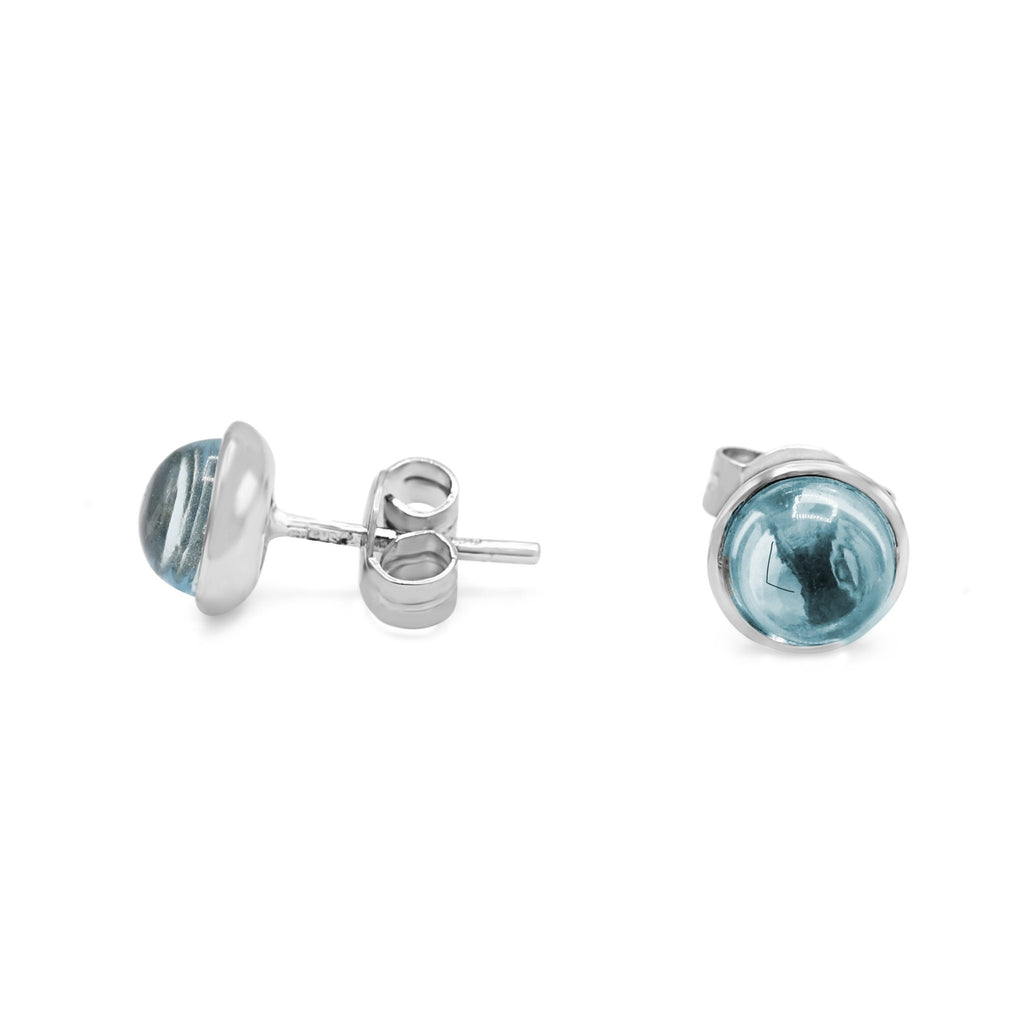 used Cabachon Blue Topaz Halo Earrings - 18ct White Gold