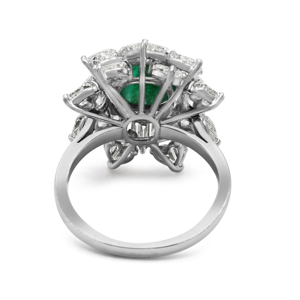 used Cabachon Emerald & Faceted Heart Shaped Diamond Cluster Ring