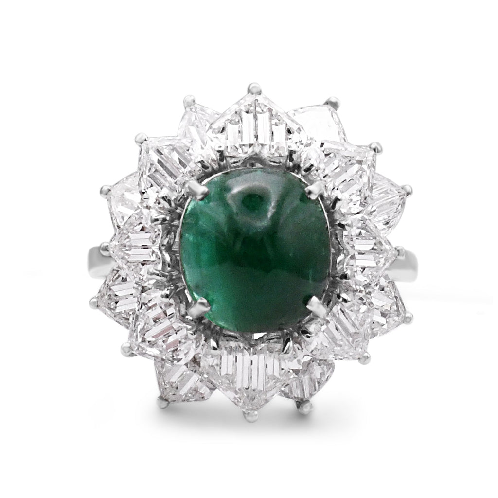 used Cabochon Emerald And Fancy Diamond Large Cluster Ring