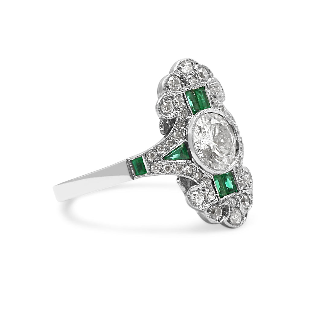 used Calibre-Cut Emerald & Old Brilliant Cut Diamond Plaque Dress Ring