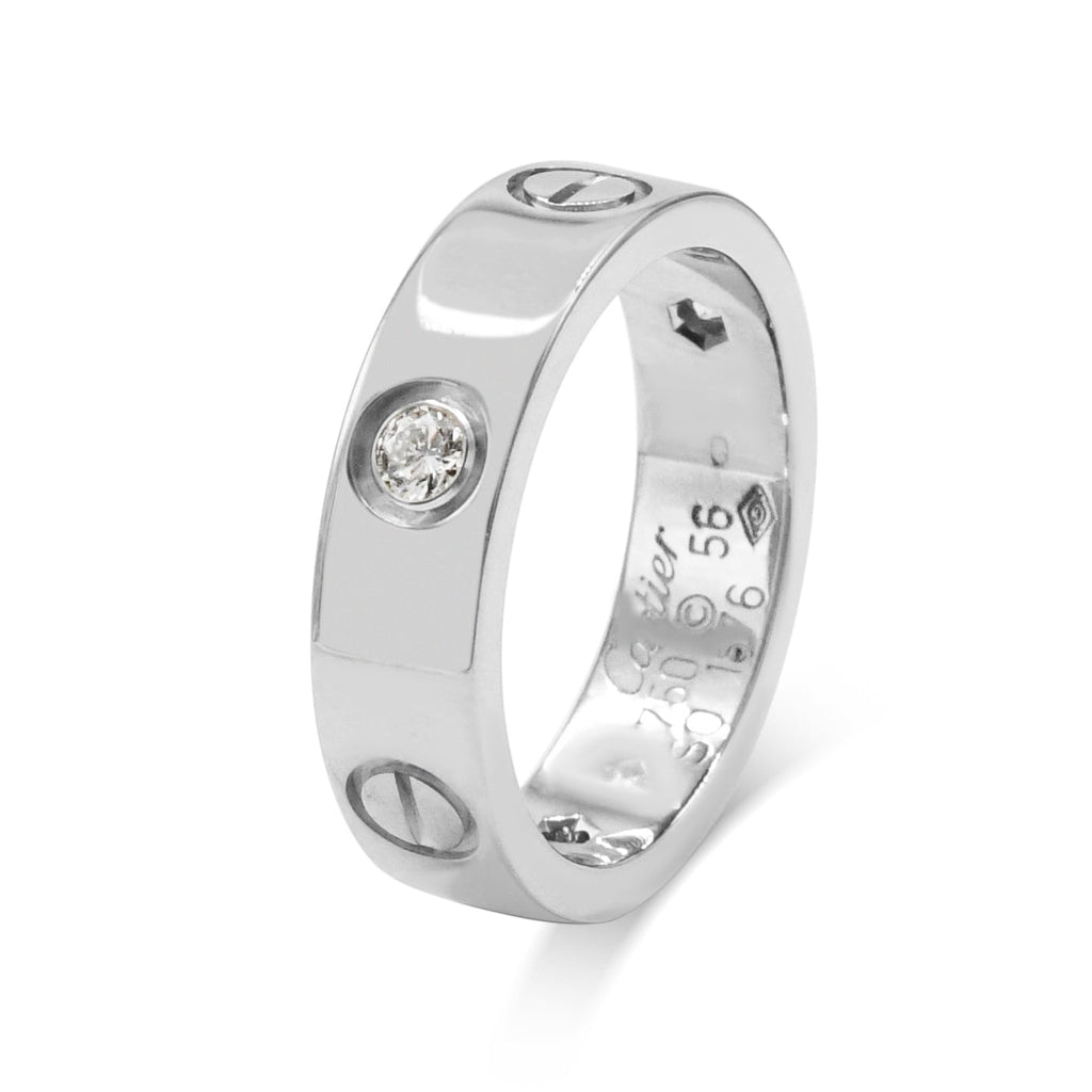 used Cartier 5.5mm Love Ring 3 Diamonds Size 56 - 18ct White Gold