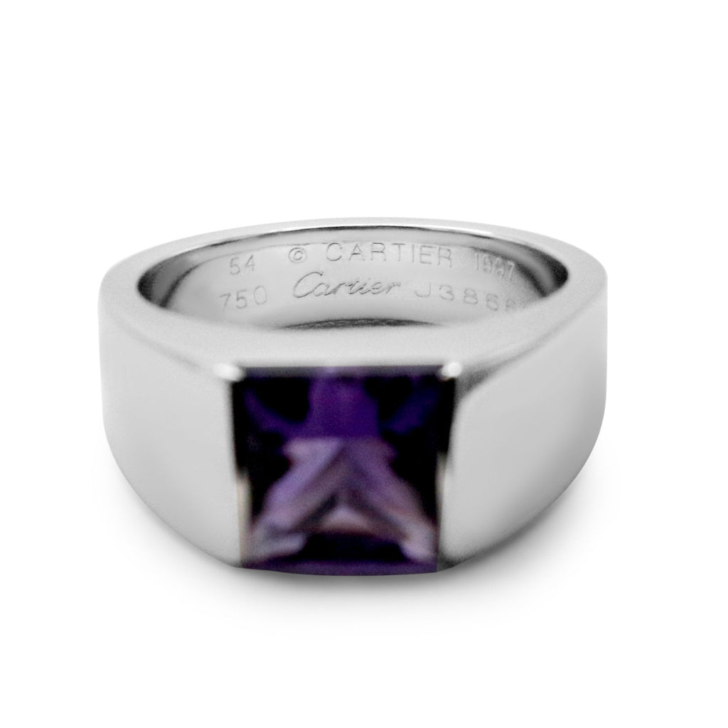 used Cartier Amethyst Tank Ring Size 54 - 18ct White Gold
