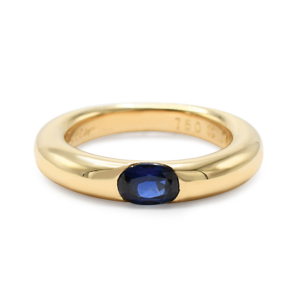 used Cartier Heavy Gauge Sapphire Ellispe Size 51 Ring - 18ct Yellow Gold