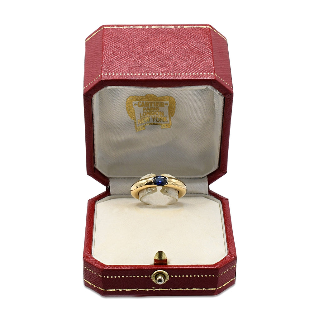 used Cartier Heavy Gauge Sapphire Ellispe Size 51 Ring - 18ct Yellow Gold