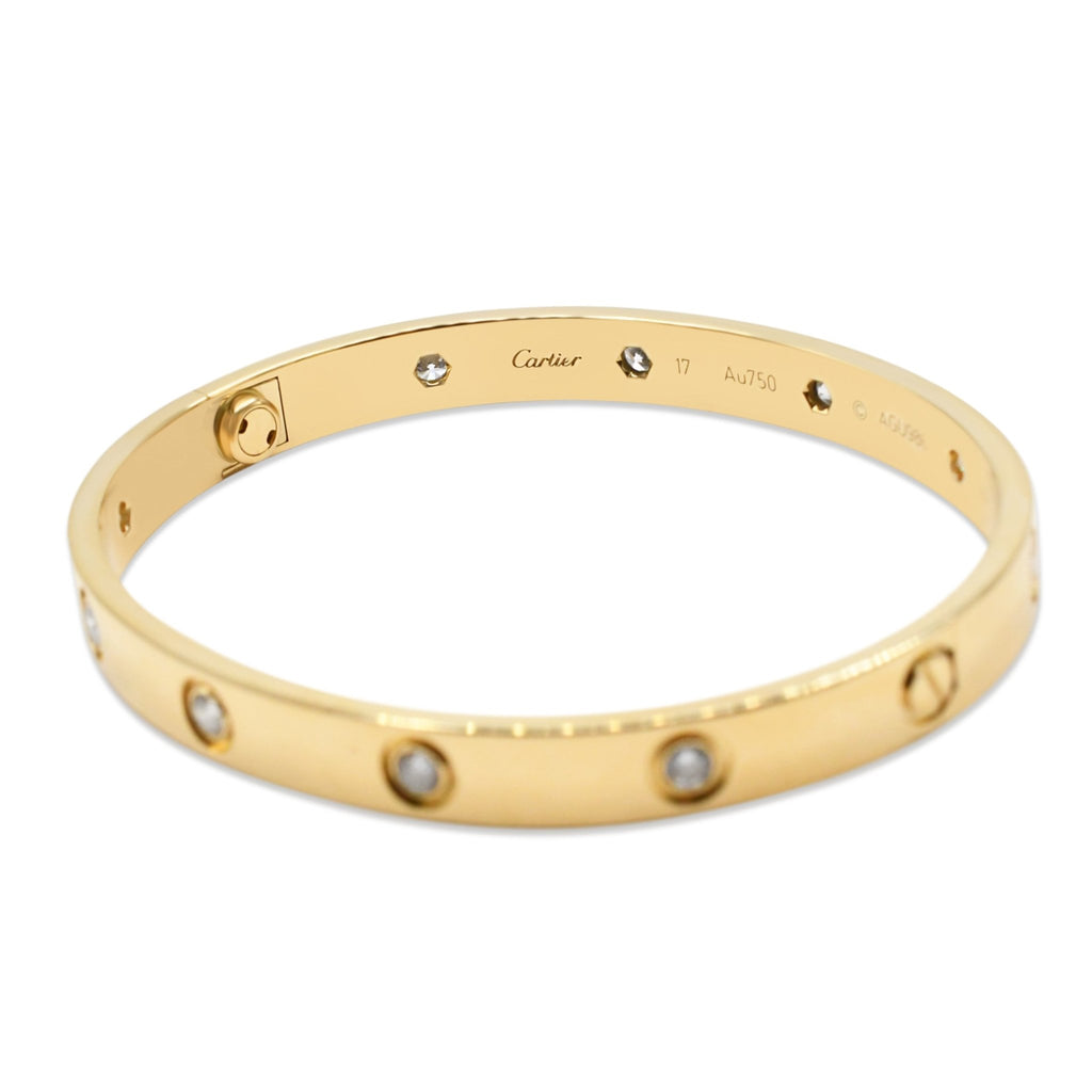 used Cartier Love Bangle 10 Diamonds Size 17 - 18ct Yellow Gold