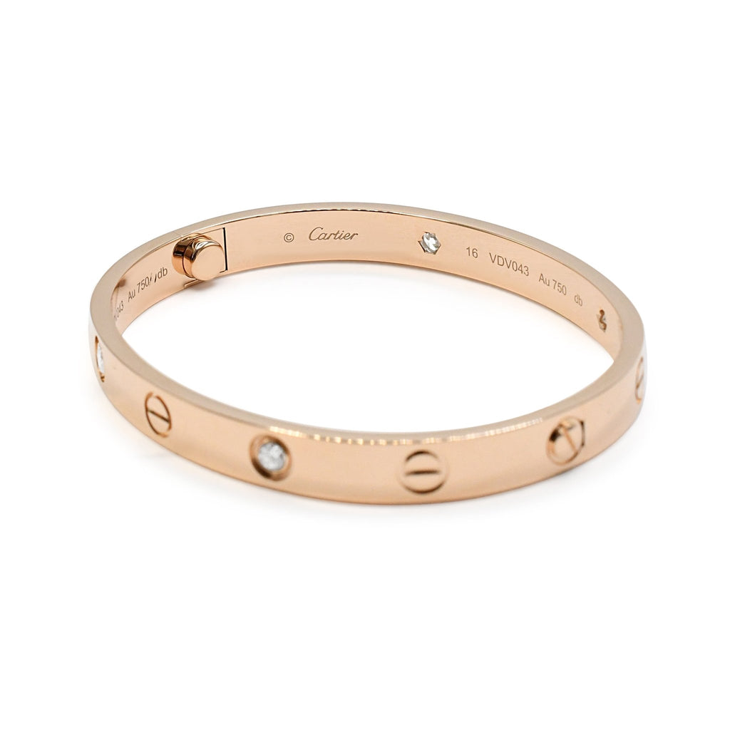 used Cartier Love Bangle Size 16, 4 Diamonds - 18ct Rose Gold