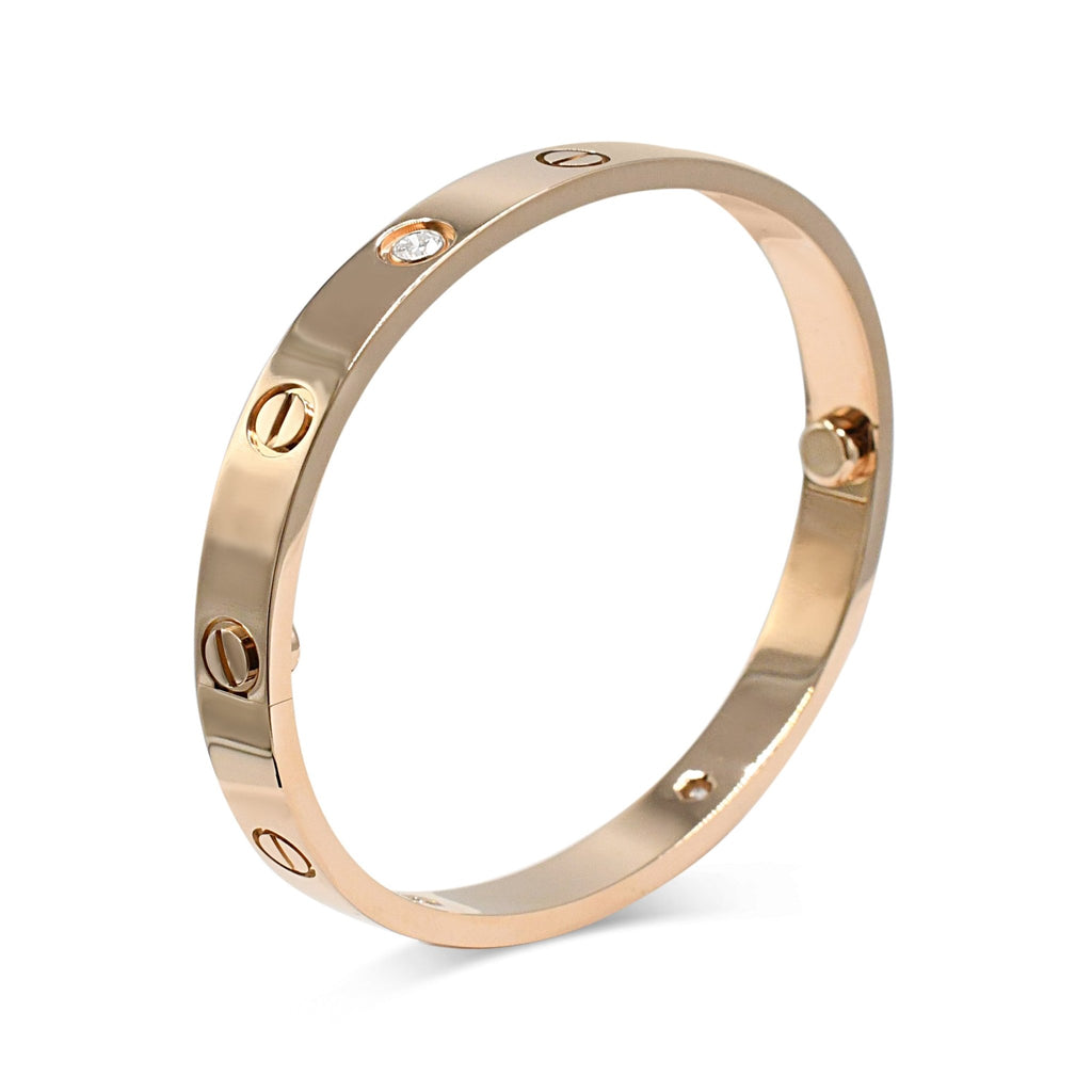 used Cartier Love Bangle Size 16, 4 Diamonds - 18ct Rose Gold