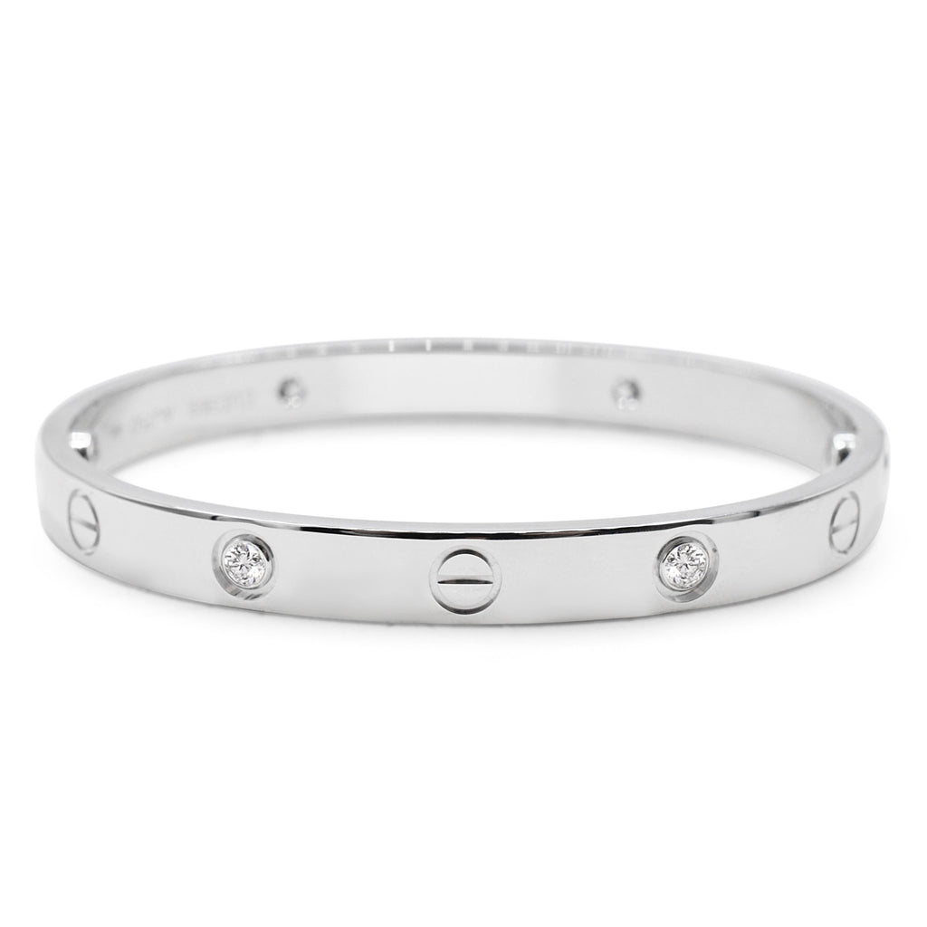 used Cartier Love Bangle Size 16, 4 Diamonds - 18ct White Gold