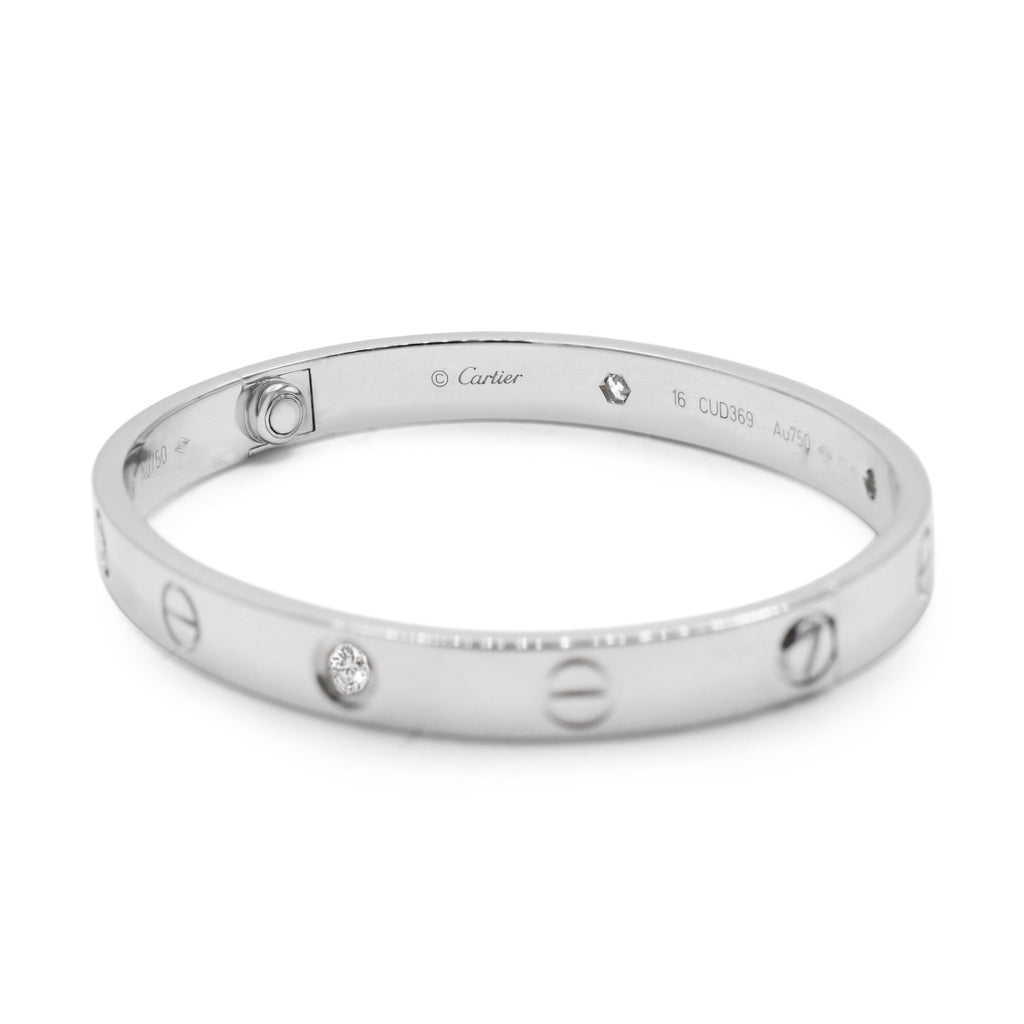 used Cartier Love Bangle Size 16, 4 Diamonds - 18ct White Gold