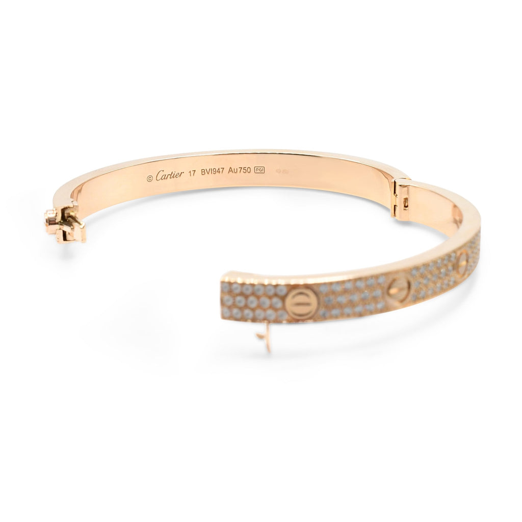 used Cartier Love Bangle Size 17 Classic Model Paved - 18ct Rose Gold