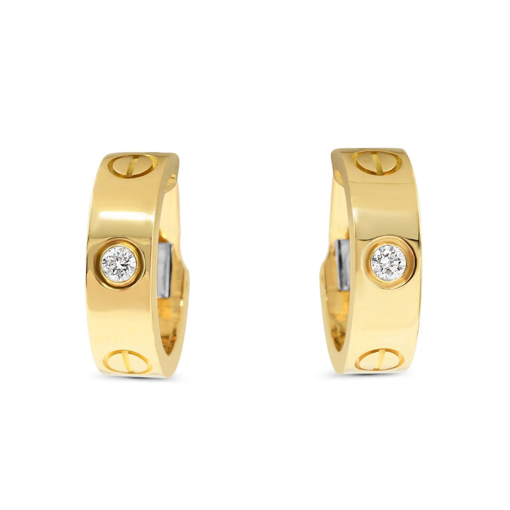 used Cartier Love Earrings 2 Diamonds Classic Model - 18ct Yellow Gold