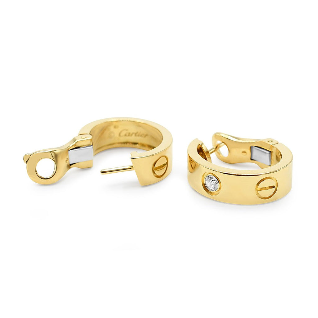 used Cartier Love Earrings 2 Diamonds Classic Model - 18ct Yellow Gold