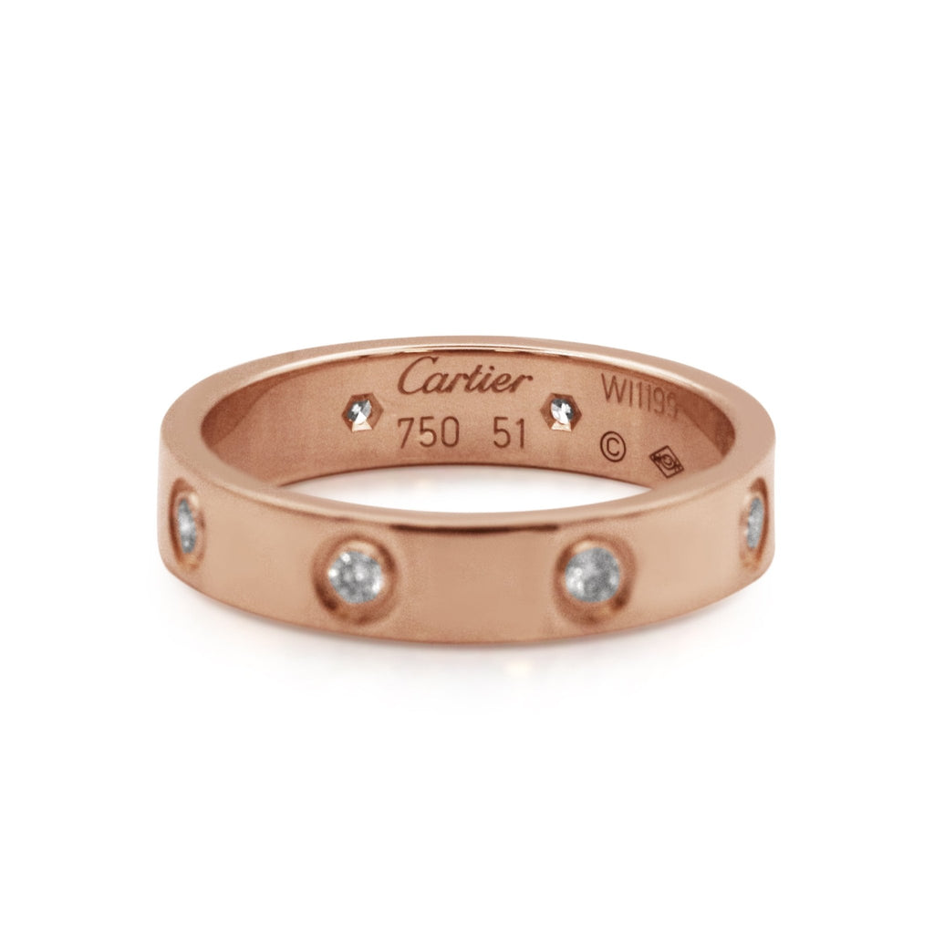 used Cartier LOVE Wedding Band Ring, 8 Diamonds Size 51 - 18ct Rose Gold