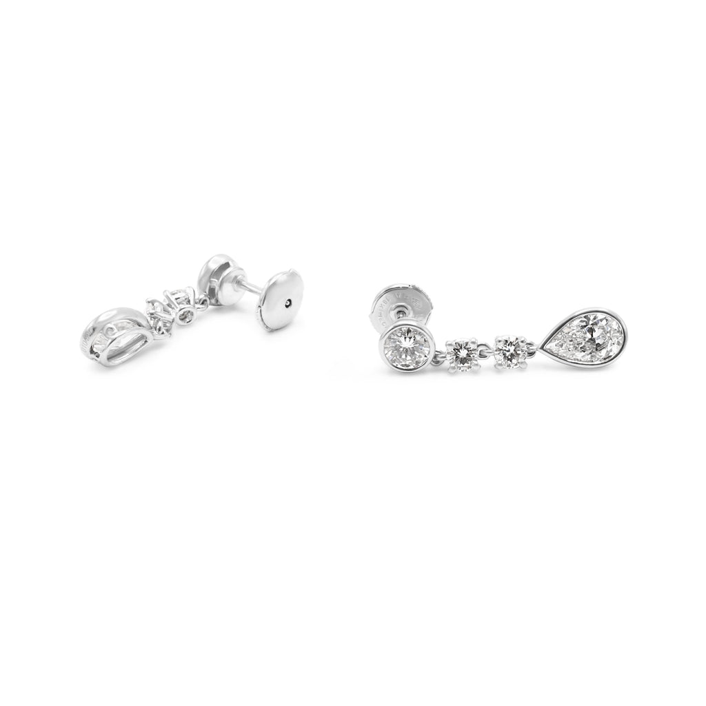 used Cartier Pear & Brilliant Cut Diamond Drop Earrings - Platinum