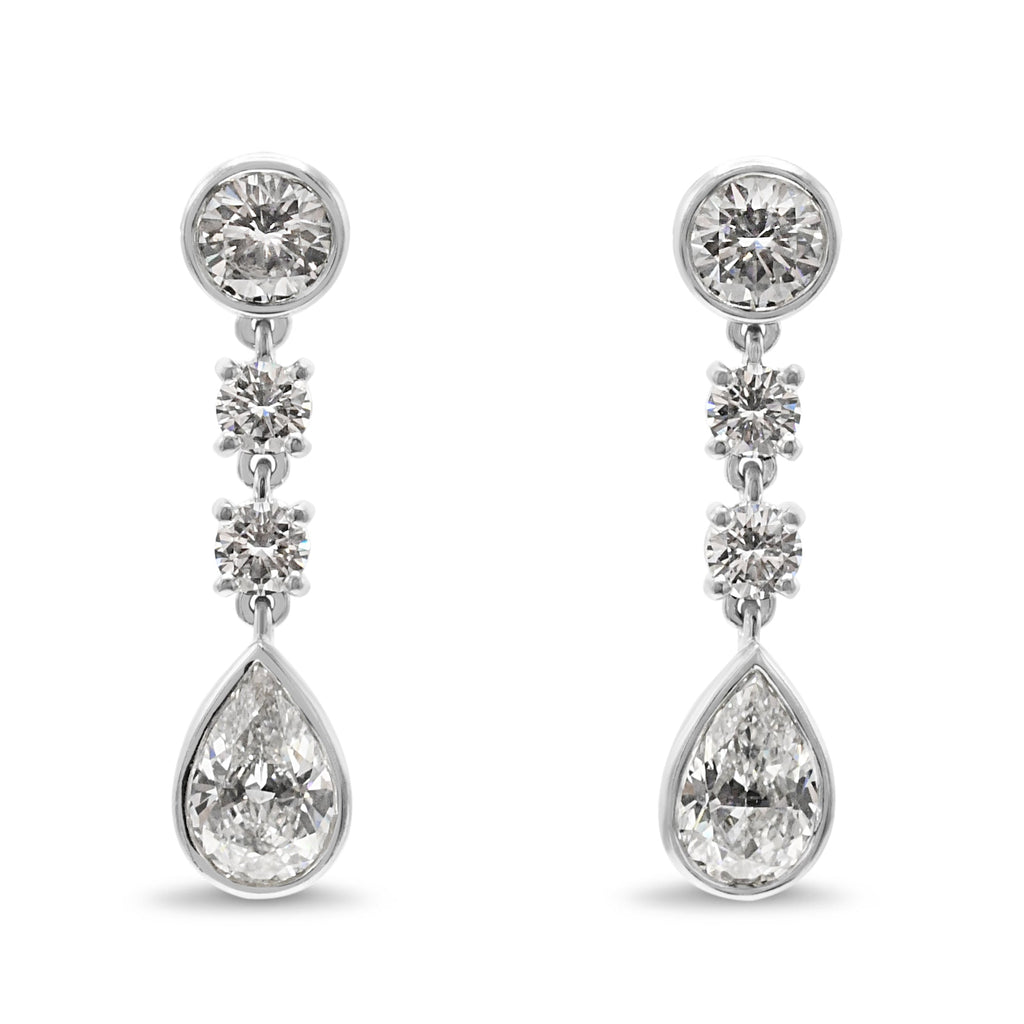 used Cartier Pear & Brilliant Cut Diamond Drop Earrings - Platinum