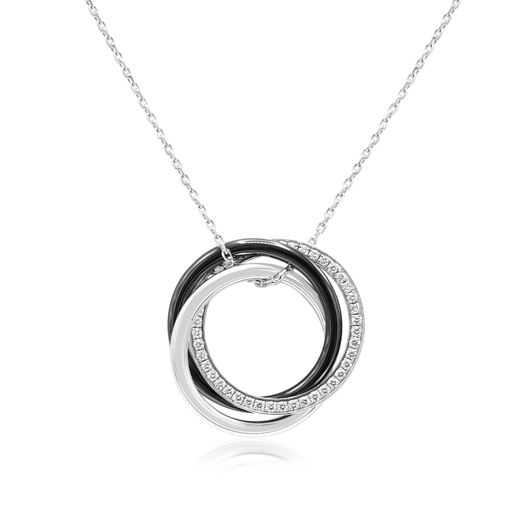used Cartier Trinity Pendant Necklace, Black Ceramic & Diamonds