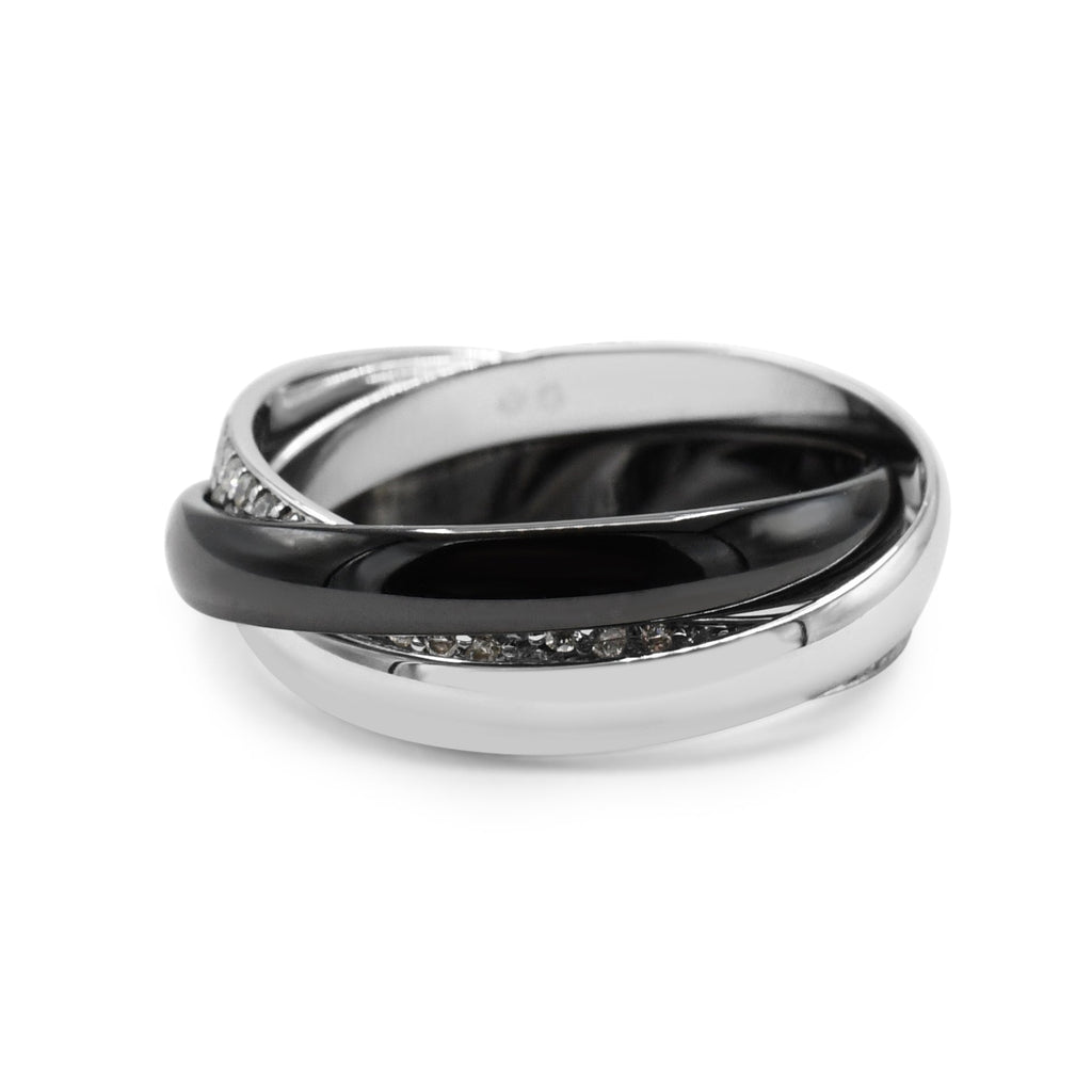 used Cartier Trinity Ring, Diamond & Black Ceramic Size 52 - 18ct White Gold