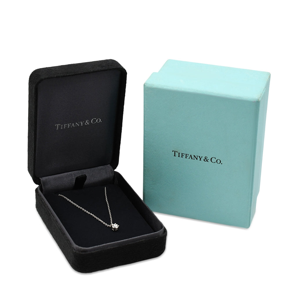 used Certificated Tiffany Solitaire Diamond Pendant On Chain - Platinum