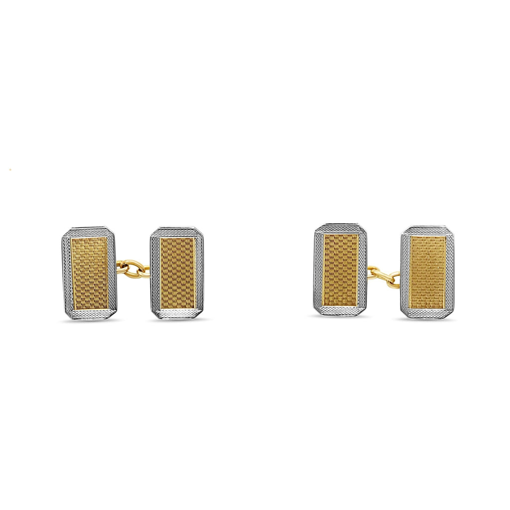 used Chester Hallmarked Two Colour Rectangular Textured Cufflinks - 18ct Gold