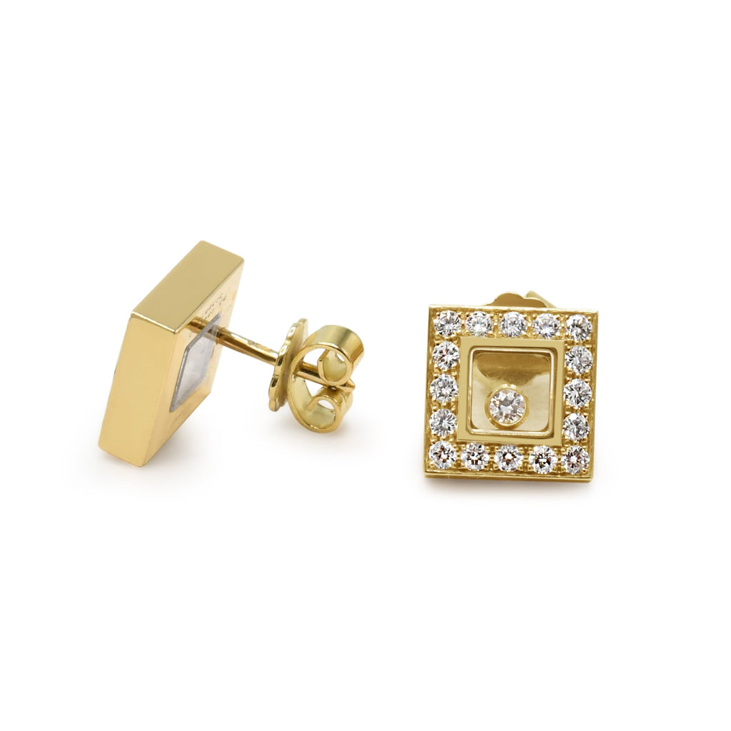 used Chopard Happy Diamonds Square Earrings - 18ct Yellow Gold