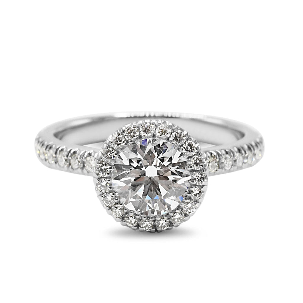 used De Beers Aura Diamond Halo Diamond Ring - Platinum