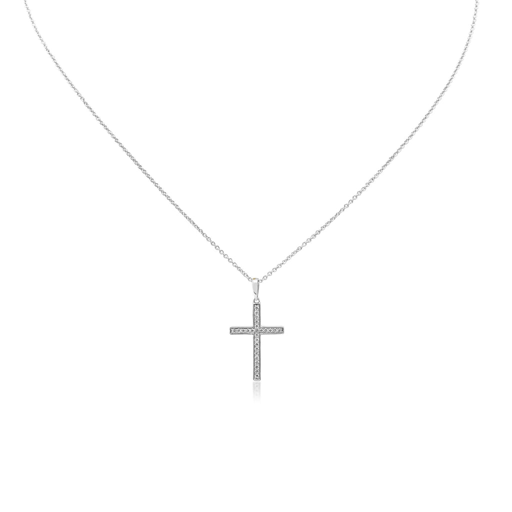 used Diamond Cross Pendant on 18" Trace Necklace - 18ct White Gold