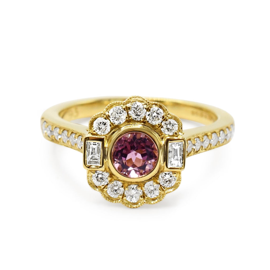 used Diamond & Pink Sapphire Cluster Ring - 18ct Yellow Gold