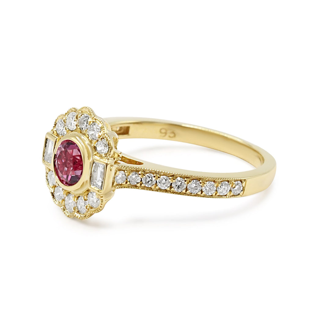 used Diamond & Pink Sapphire Cluster Ring - 18ct Yellow Gold