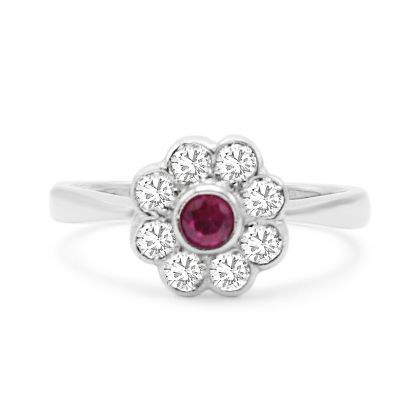 used Diamond & Ruby Daisy Cluster Ring.