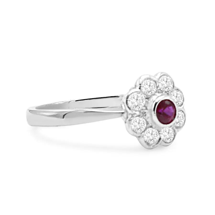 used Diamond & Ruby Daisy Cluster Ring.