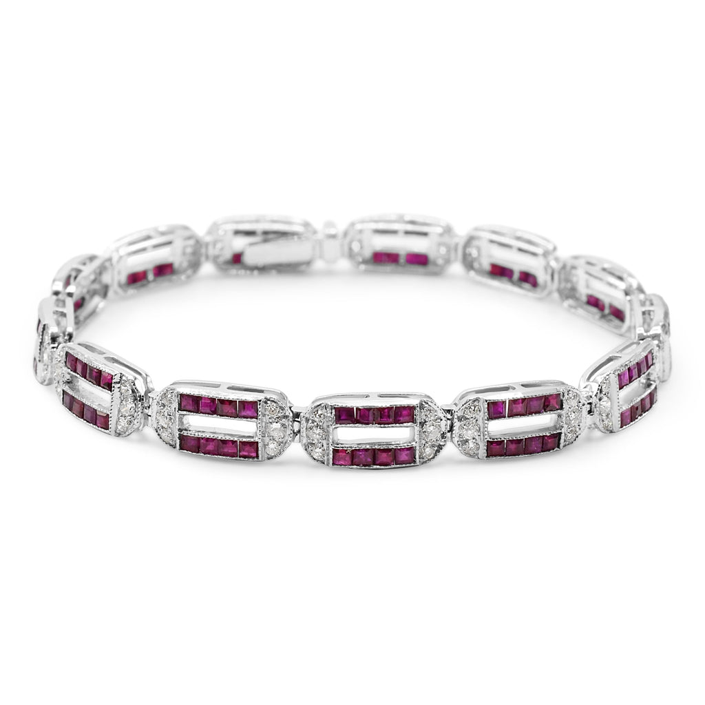 used Diamond & Ruby Panel Design 2 Row 7" Bracelet