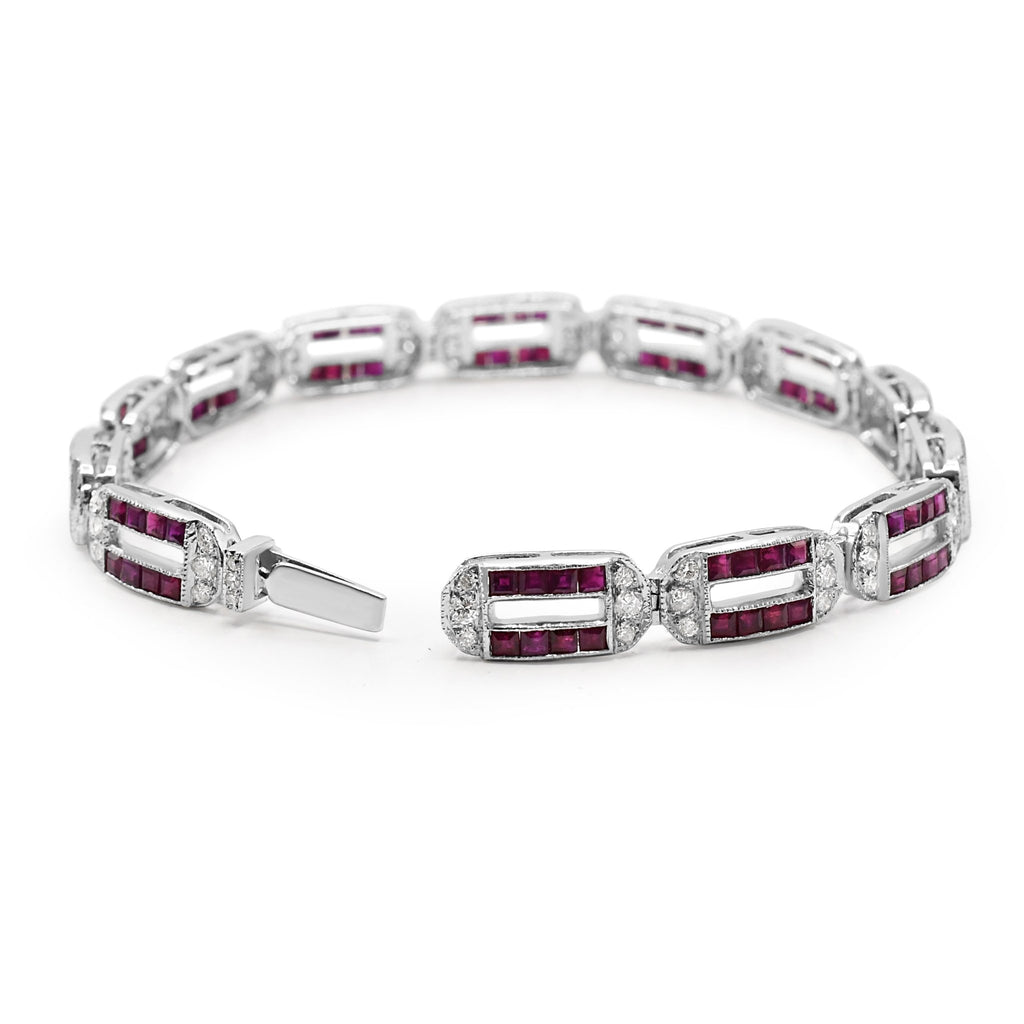 used Diamond & Ruby Panel Design 2 Row 7" Bracelet