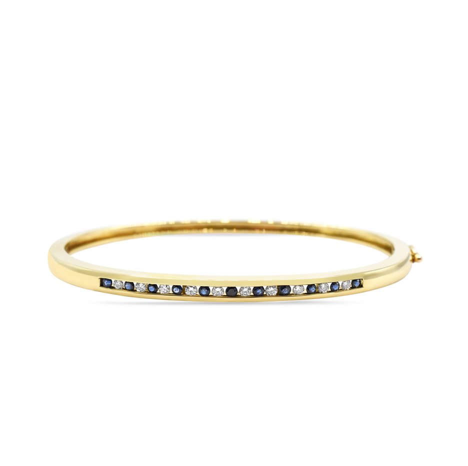 used Diamond & Sapphire Channel Set Bangle - 18ct Yellow Gold