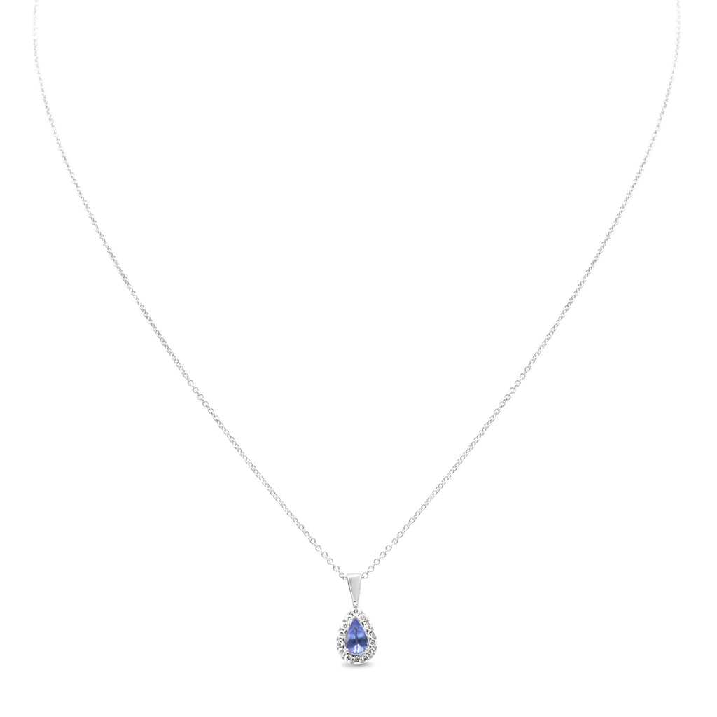 used Diamond & Tanzanite Pendant On 18" Necklace - 18ct White Gold